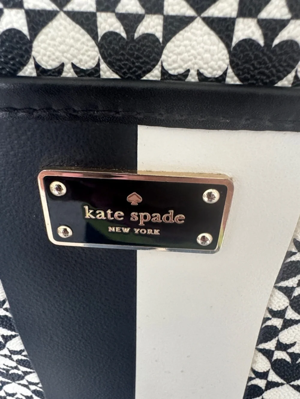 kate spade Black & White Patterned Crossbody with Black Stripe